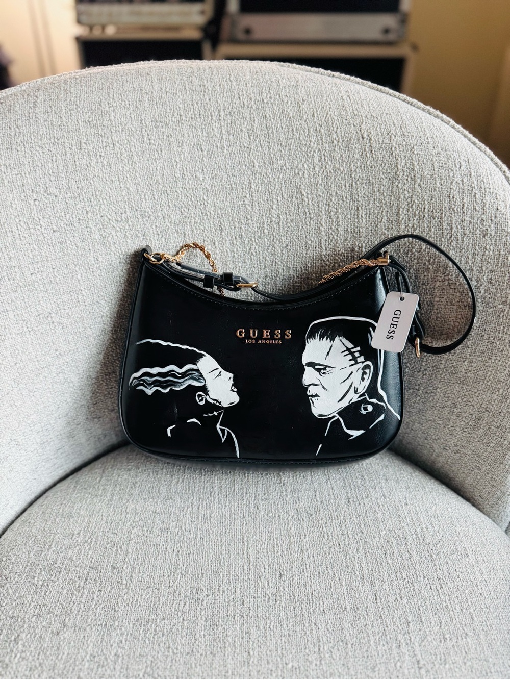 GUESS Hand Painted Black Shoulder Bag